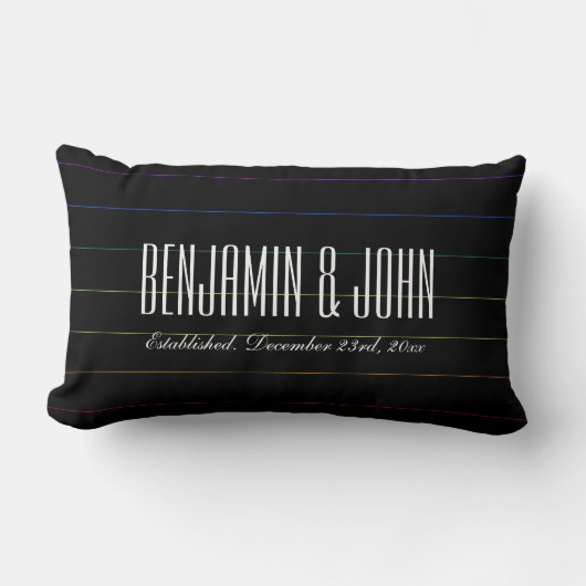 LGBTの虹の細い縦縞の名前をカスタムする記念日 ランバークッション (正面)