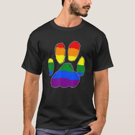 Lgbtの誇りを持った味方フューリーなレインボーキャットドッグポーキットン Tシャツ (正面)