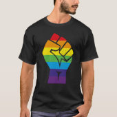 LGBTのTシャツ-虹の抵抗の握りこぶし Tシャツ (正面)