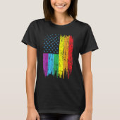 LGBTアメリカ国旗のプライドヴィンテージオールド愛国心 Tシャツ (正面)