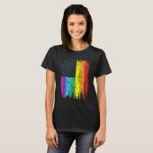 LGBTアメリカ国旗のプライドヴィンテージオールド愛国心 Tシャツ (正面フル)