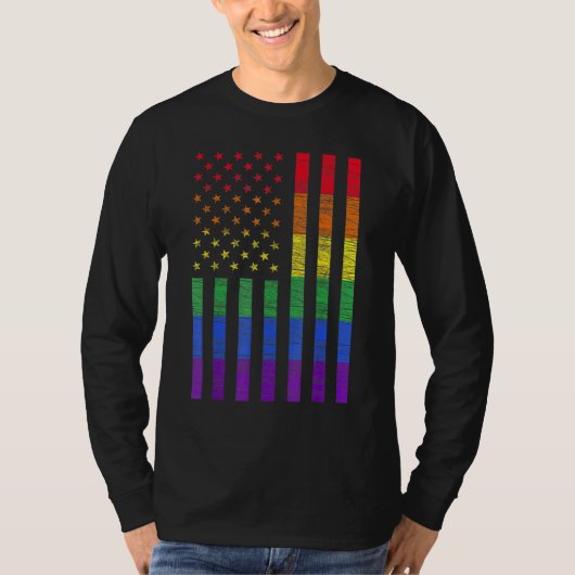 LGBTアメリカ国旗プライドレインボーゲイレズビアンビター Tシャツ (正面)