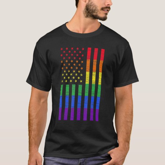 LGBTアメリカ国旗プライドレインボーゲイレズビゼックス Tシャツ (正面)