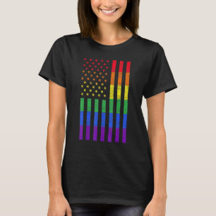 LGBTアメリカ国旗プライドレインボーゲイ レズビアン バイセクシャル Tシャツ