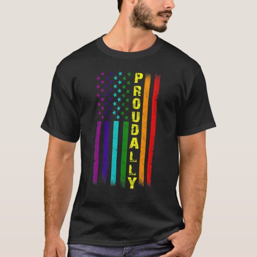 Lgbtアリー誇りを持ったLgbtqアメリカ人の誇りを持ったフラッグ虹 Tシャツ (正面)