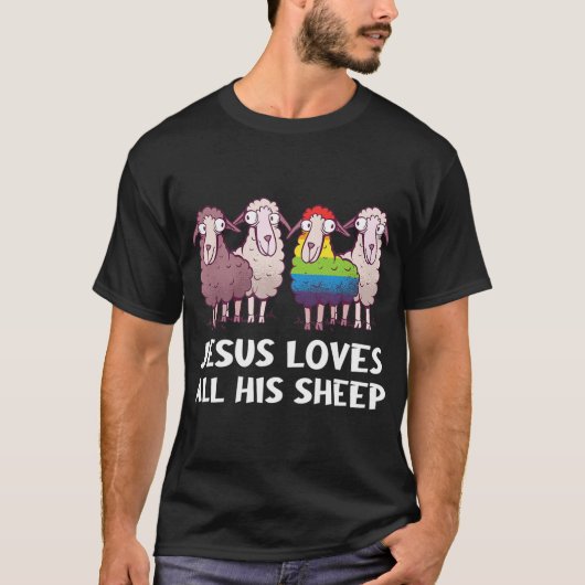 LGBTイエスは羊を愛しているキリスト教ゲイPR Tシャツ (正面)