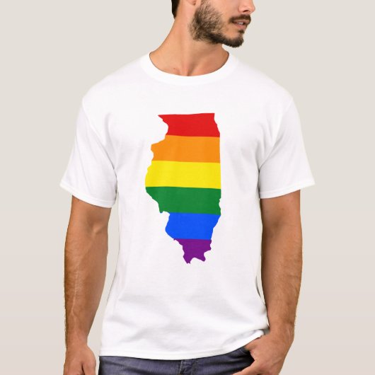 LGBTイリノイ州，米国国旗の地図Tシャツ Tシャツ (正面)