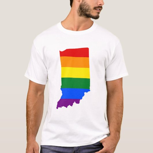 LGBTインディアナ州旗の地図Tシャツ Tシャツ (正面)