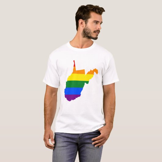 LGBTウェストバージニア、米国の州旗の地図Tシャツ Tシャツ (正面フル)