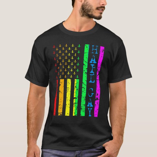Lgbtオールハイルゲイプライド国旗サタン Tシャツ (正面)