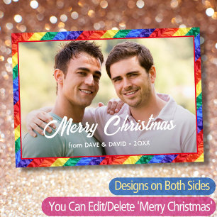 LGBTカスタムフォトゲイレインボーフラッグメリークリスマス シーズンカード