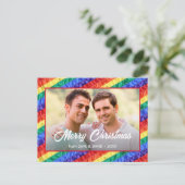 LGBTカスタムフォトゲイレインボーフラッグメリークリスマス シーズンポストカード (スタンド正面)