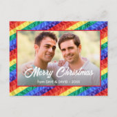 LGBTカスタムフォトゲイレインボーフラッグメリークリスマス シーズンポストカード (正面)