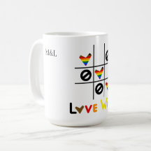 LGBTカスタム日付&名前マグカップ マルバツゲーム Love Wins