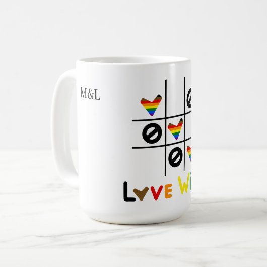 LGBTカスタム日付＆名前マグカップ マルバツゲーム Love Wins コーヒーマグカップ (正面左)