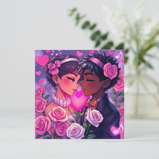 LGBTカップルパーソナライズされたアニメバレンタインデー カード (スタンド正面)