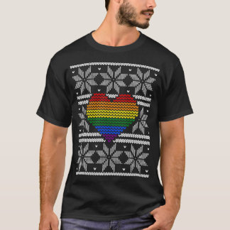 LGBTクリスマスハートレインボープライド醜いクリスマス汗 Tシャツ
