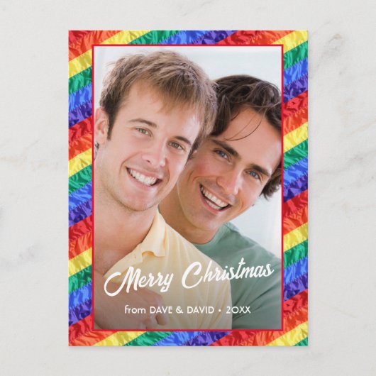 LGBTクリスマスレインボーフラッグゲイプライドカスタム写真 シーズンポストカード (正面)