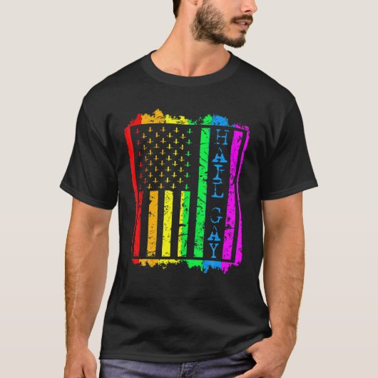 LGBTグランジオールハイルゲイプライド国旗サタン Tシャツ (正面)