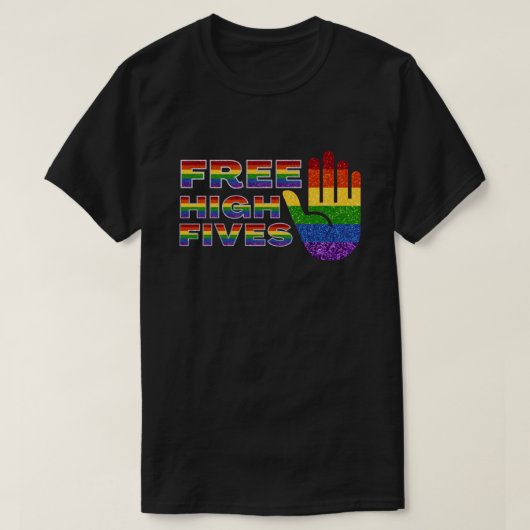 LGBTグリッタープライドフラッグフリーハイファイブ Tシャツ (デザイン正面)