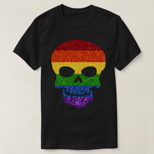 LGBTグリッターレインボースカル Tシャツ (デザイン正面)