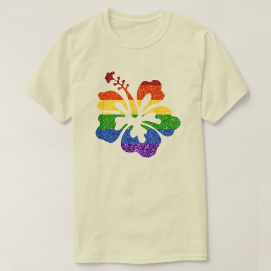 LGBTグリッターレインボーハイビスカス Tシャツ (デザイン正面)