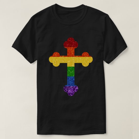 LGBTグリッターレインボープライドクロス Tシャツ (デザイン正面)