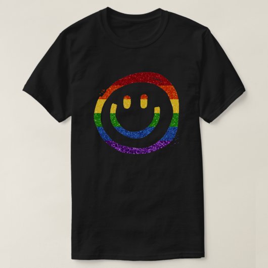 LGBTグリッターレインボーマーカースマイリー Tシャツ (デザイン正面)