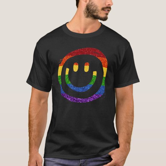 LGBTグリッターレインボーマーカースマイリー Tシャツ (正面)