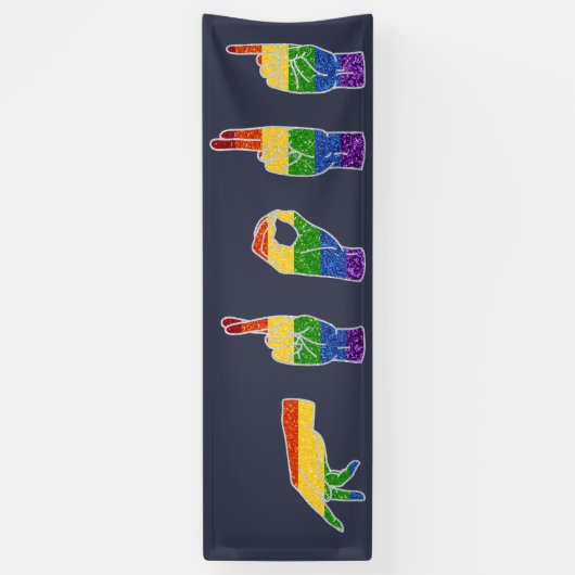 LGBTグリッターレインボー誇りを持ったASL 横断幕 (縦)