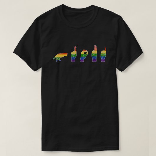LGBTグリッターレインボー誇りを持ったASL Tシャツ (デザイン正面)