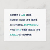 LGBTゲイの子を愛するプライド子育て引用文 ポストカード (正面)