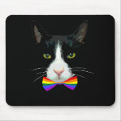 LGBTゲイの猫とレインボーボウタイ マウスパッド (正面)
