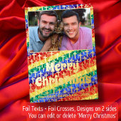 LGBTゲイカスタム写真レインボーフラッグがクリスマスを越える 箔シーズンカード