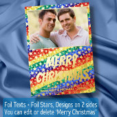 LGBTゲイカスタム写真レインボーフラッグスタークリスマス 箔シーズンカード