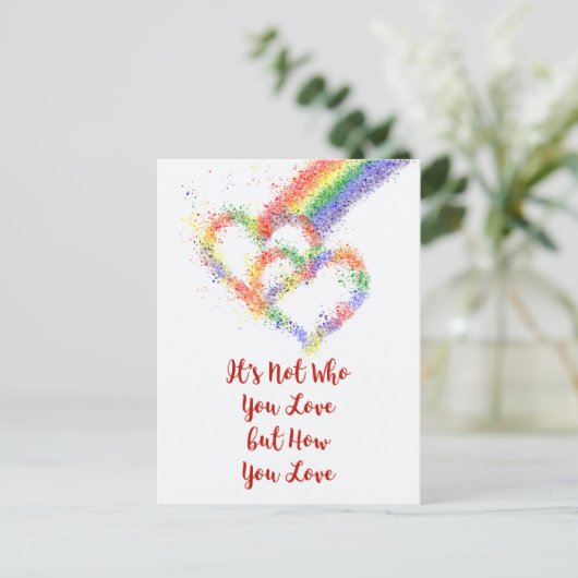 LGBTゲイプライドビューティフルレインボーハート&引用文 ポストカード (スタンド正面)