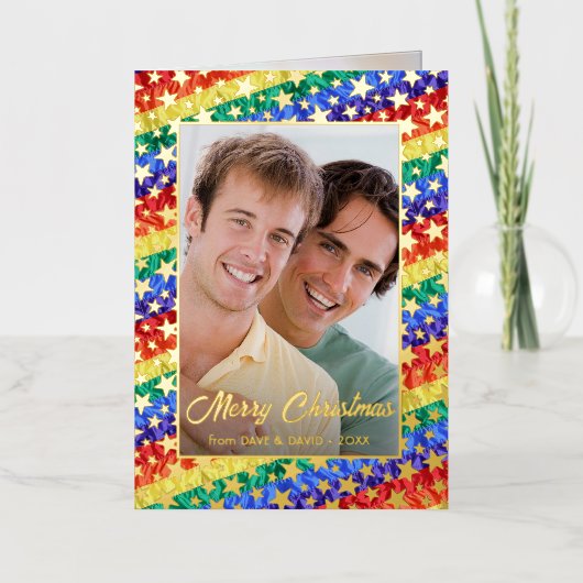 LGBTゲイプライドフラインボー国旗の星フォトフレーム 箔シーズンカード (正面)