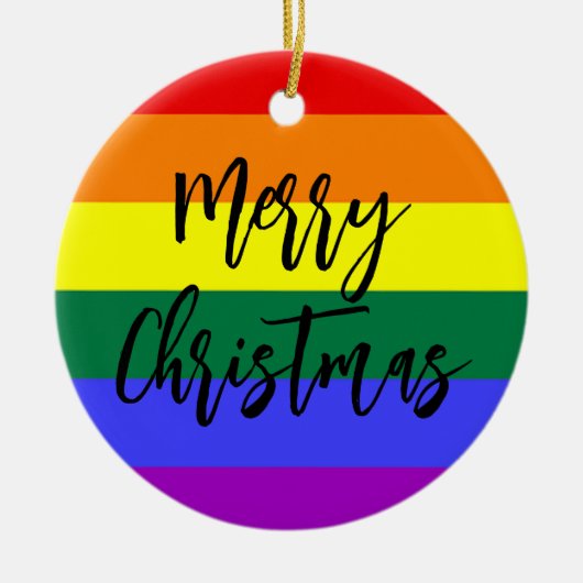 LGBTゲイプライドレインボーカスタムフォトクリスマス セラミックオーナメント (正面)