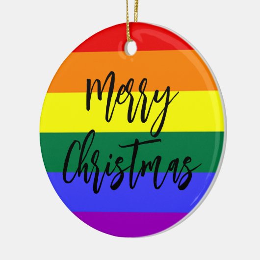 LGBTゲイプライドレインボーカスタムフォトクリスマス セラミックオーナメント (左)