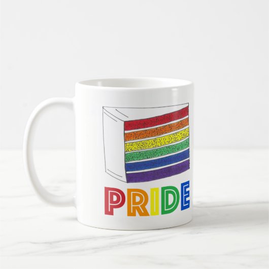 LGBTゲイプライドレインボーレイヤーケーキスライス コーヒーマグカップ (左)
