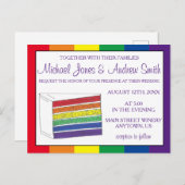 LGBTゲイプライドレインボー結婚レイヤーのケーキ切り インビテーションポストカード (正面/裏面)