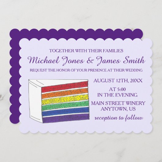 LGBTゲイプライドレインボー結婚レイヤーのケーキ切り 招待状 (正面/裏面)