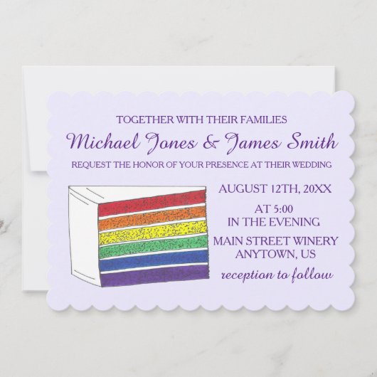 LGBTゲイプライドレインボー結婚レイヤーのケーキ切り 招待状 (正面)