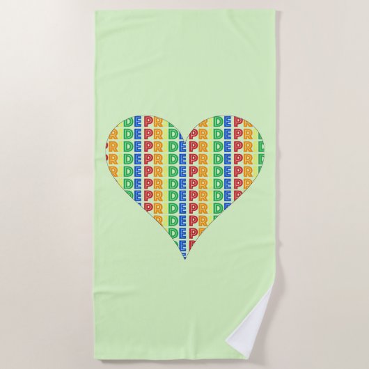 LGBTゲイプライド月お祝いレインボーハート ビーチタオル (正面)