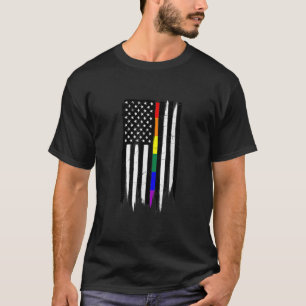 LGBTゲイプライド細線アメリカ国旗  Tシャツ