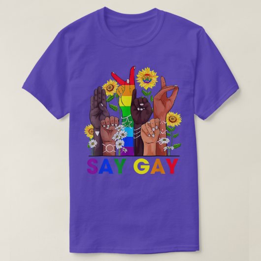 LGBTゲイプライド語を話す手話ゲイ Tシャツ (デザイン正面)