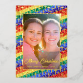 LGBTゲイレインボーフラッグカスタムクロスクリスマス 箔シーズンカード (正面)