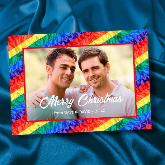 LGBTゲイレインボーフラッグメリークリスマスカスタム写真 シーズンカード