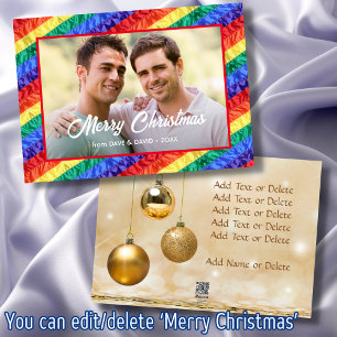 LGBTゲイレインボーフラッグメリークリスマスカスタム写真 シーズンカード