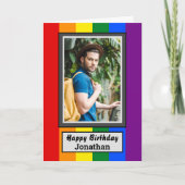 LGBTゲイレインボー国旗と写真&名前誕生日 カード (正面)